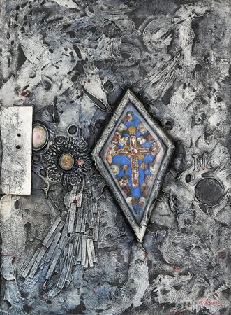 LUCIO DEL PEZZO 1933 Rosa mistica, 1961 Vetro, ferro, legno, plastica e...