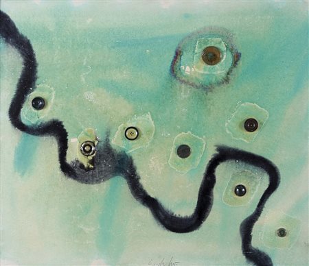 SERGIO DANGELO "Pleurs, serpenti" 1973 olio e applicazioni su tela cm. 70x80...