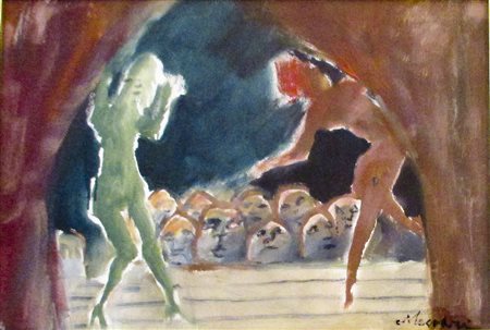 MINO MACCARI "al teatro" olio su tela 35x50 anni ’80 autentica dell’artista...