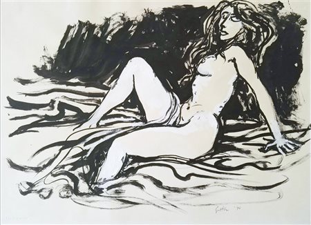 RENATO GUTTUSO 48X66 china stesa a pennello su cartoncino archiviata carapezza