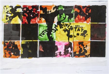 MARIO SCHIFANO "Futurismo Rivisitato" 100X70 1975, smalto e gelatina su carta...