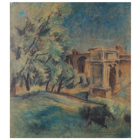 Cirillo Bertazzoli Pontevico 1902-Cremona 1979 83x73 cm. "Paesaggio" tecnica...