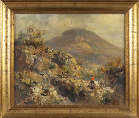 V. Whils XX Sec. 40x50 cm. "Paesaggio con pastore e pecore", olio su tavola,...