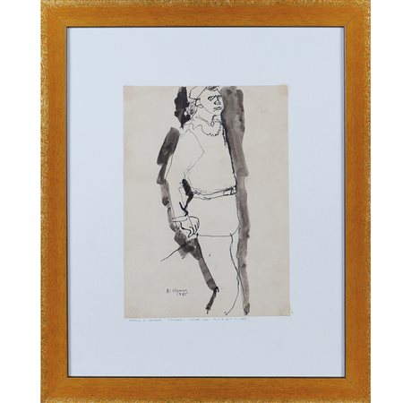 Giorgio Di Venere Mestre 1927 32,5x23,5 cm. "Figura", china su carta, 1985,...