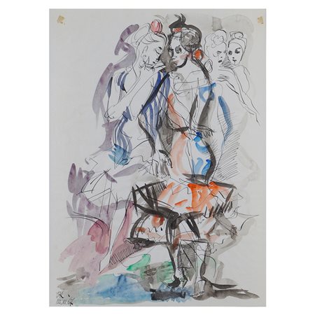 Artista italiano XX Sec. 42x30 cm. "Figure femminili", bozzetto su carta,...