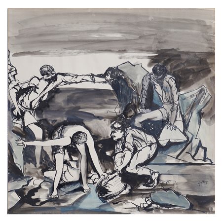 Renato Guttuso Bagheria 1911 - Roma 1987 49,5x48,5 cm. "Senza titolo",...