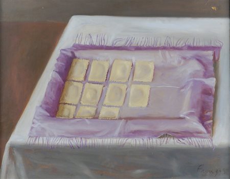 Lino Frongia Montecchio, 1958 dim. 44x56 cm. "Ravioli", olio su tela, firmato...