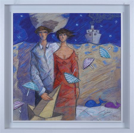 Giampaolo Talani San Vincenzo 1955 70x70 cm. "Una notte d'estate", tecnica...