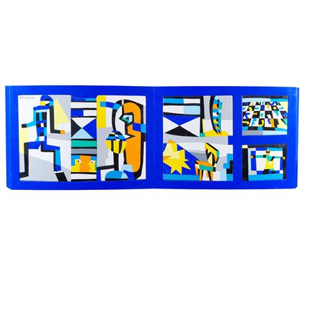 Ugo Nespolo Mosso 1941 33,5x97x7,5 cm. "Ex libris modern design", acrilici su...