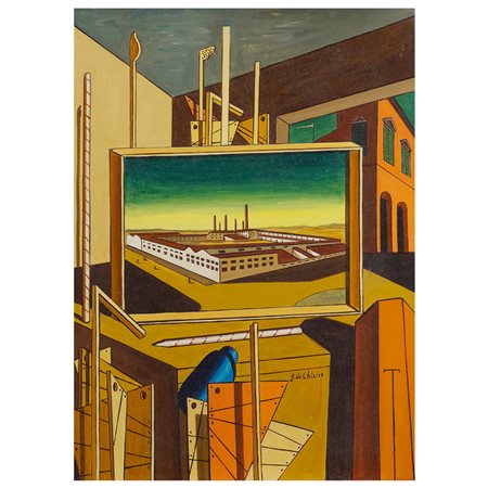 Giorgio De Chirico, copia da XX Sec. 70x50 cm. "Interno metafisico con...