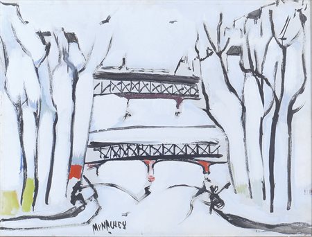 Sante Monachesi Macerata 1910 - Roma 1991 60x80 cm. "Veduta di Parigi", olio...