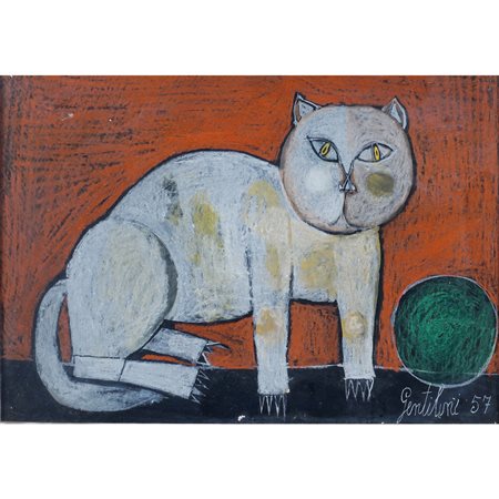 Franco Gentilini Faenza 1909 - Roma 1981 35x50 cm. "Gatto", olio su tela,...