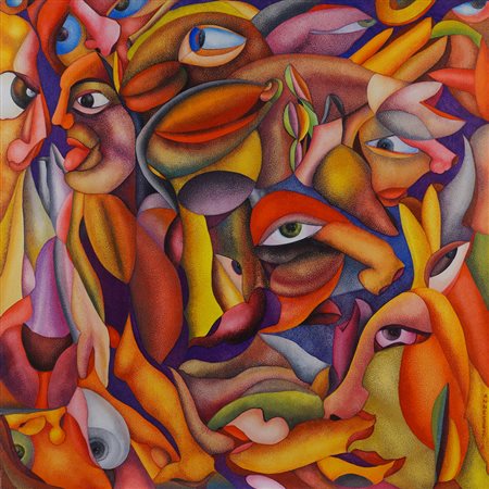 Giuseppe Annese Roma 1938 80x80 cm. "Senza titolo", tecnica mista su tavola,...