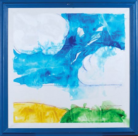 Mario Schifano Homs 1934 - Roma 1998 80x80 cm. "Paesaggio", smalto su...