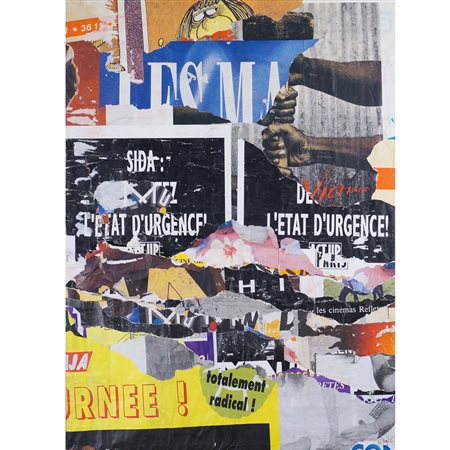 Jacques Villegle' Quimper 1926 100x73 cm. "Place du 18 juin", collage su...