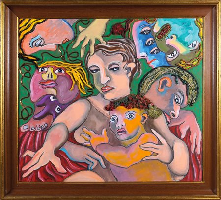 Enrico Baj Milano 1924 - Vergiate 1963 92x100 cm. "Personaggi", 1988,acrilici...