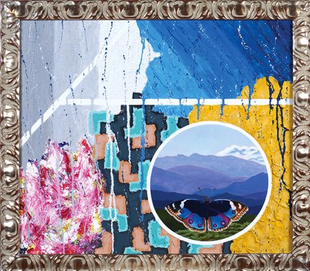 Giancarlo Novello Burano 1945 60x70 cm. "Farfalla", tecnica mista su tela,...