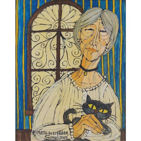 Guido Gomas Italia, XX Sec. 50x40 "Ritratto di Signora", tempera su faesite,...