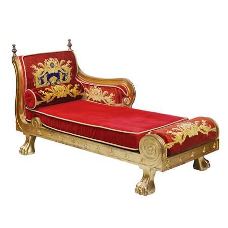 Versace Home anni '90 96x190x80 cm. dormeuse in legno dorato intagliato a...