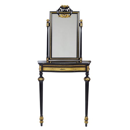 Console con specchiera XX Sec. 181x79x29 cm. in legno laccato e dorato...