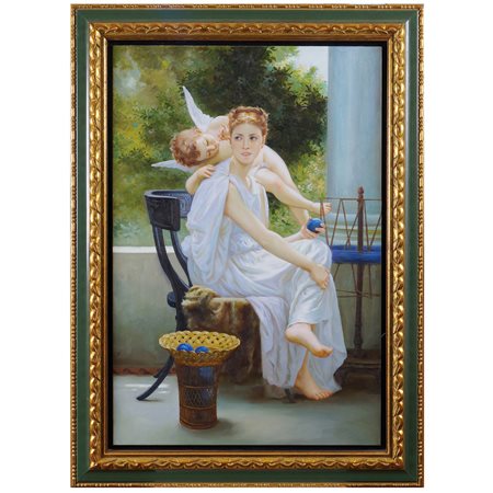 Pittore del XX sec. 90x60 cm. "Figura femminile con amorino", olio su tela,...
