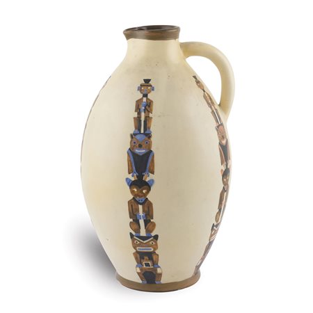 Caraffa in ceramica Lenci anno 1936 h. 30 cm. dipinta in policromia su fondo...