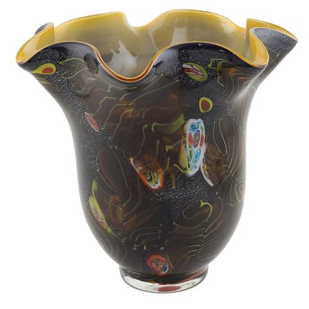 Vaso smerlato in vetro sommerso Murano, XX Sec. 39,5x42 cm. decorato in...