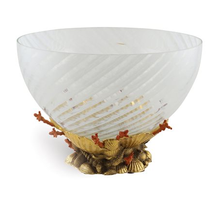 Grande coppa in vetro di Murano XX Sec. dim. 28,5x39 cm. poggiante su base in...