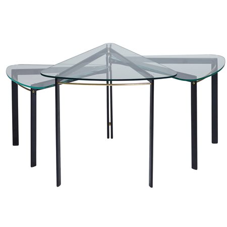 Tavolino a nido in metallo laccato e dorato Francia, XX Sec. 47x97x83 cm....