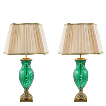 Leone Aleotti, coppia di lampade da tavolo Italia, XX Sec. h. 58 cm. stelo a...