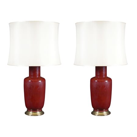 Coppia di lampade da tavolo in ceramica XX Sec. h. 81 cm. monocroma sangue di...