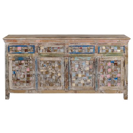 Mobile credenza in legno decapato XX Sec. 91x180x40 cm. piano rettangolare,...