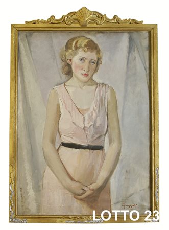 GINO MAZZOLI (1900 - 1974) DIPINTO OLIO SU TELA RAFF. RITRATTO DI DONNA IN...