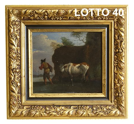 ANONIMO FIAMMINGO DEL XVII° SEC. DIPINTO OLIO SU TAVOLA RAFF. SCENA AGRESTE...