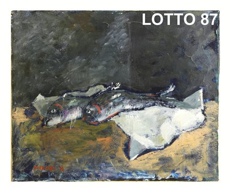 MAURO FORNARI (1949) DIPINTO OLIO SU TELA RAFF. PESCI MIS. 50 X 60