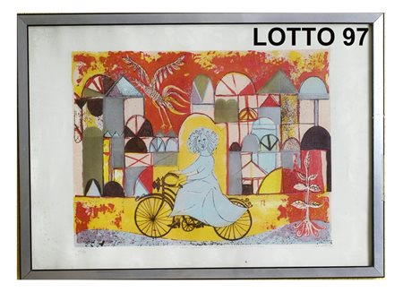 CINELLO LOSI (1928 – 1982) LITO RAFF. BIMBA IN BICICLETTA SIGLATA 46 / 170...