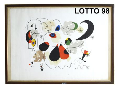 JOAN MIRO' (1893 - 1983) PROVA D'AUTORE RAFF. FIGURE INFORMALI MIS. 48 X 65