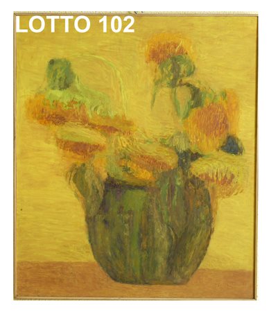 ENRICO DELLA TORRE (1931) DIPINTO OLIO SU TAVOLA RAFF. VASO DI FIORI MIS. 60...