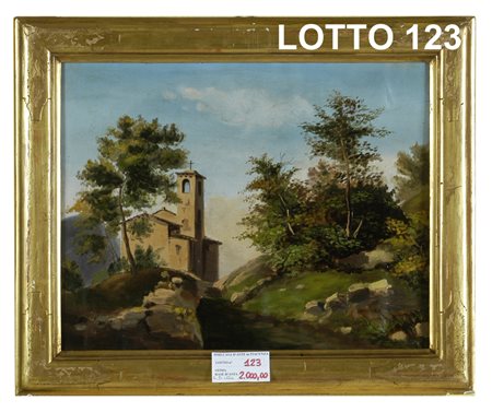 GIOVAN BATTISTA LELLI (1827 - 1887) DIPINTO OLIO SU CARTONE RAFF. PAESAGGIO...