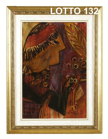 PIERO MAGGIONI (1931 – 1995) DIPINTO OLIO SU TELA RAFF. FIGURE ASTRATTE MIS....