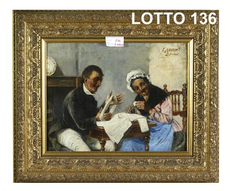 POMPEO MASSANI (1850 – 1920) DIPINTO OLIO SU TELA RAFF. LA FILATRICE MIS. 55...