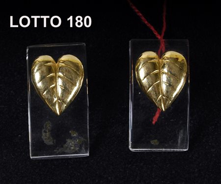 COPPIA DI ORECCHINI GRAMMI 4,45 IN PLEXIGLASS E FOGLIE IN ORO 750 % GRAMMI...
