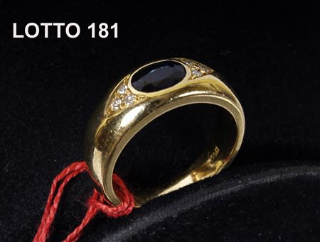 ANELLO FASCIA CON ZAFFIRO OVALE IN ORO GIALLO 750 % GRAMMI 7,30 N° 6...