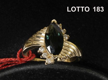 ANELLO CON TORMALINA VERDE A NAVETTE IN ORO 585 % 14 KT GRAMMI 6,00 N° 6...