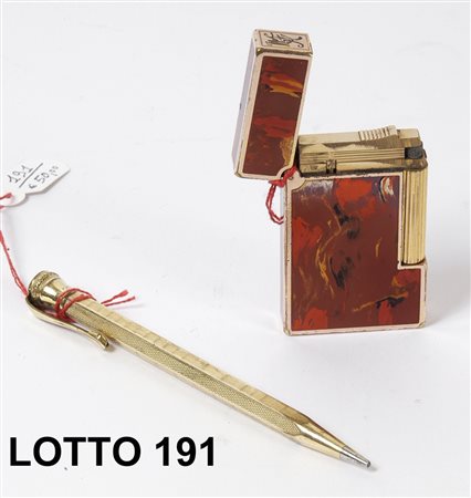 LOTTO COMPOSTO DA 01 MATITA PLACCATA IN ORO E 01 ACCENDINO DUPONT PARIS...