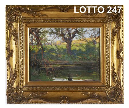 OTTORINO ROMAGNOSI (1881 - 1940) DIPINTO OLIO SU TAVOLA RAFF. PAESAGGIO MIS....