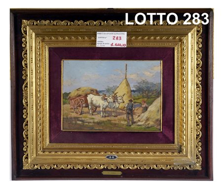 L. GIOLI DIPINTO OLIO SU TAVOLA RAFF. SCENA AGRESTE MIS. 24 X 17