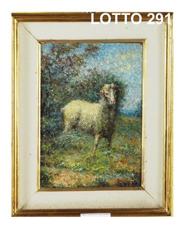 PACIFICO SIDOLI (1868 - 1963) DIPINTO OLIO SU CARTONE RAFF. PECORA MIS. 25 X 35
