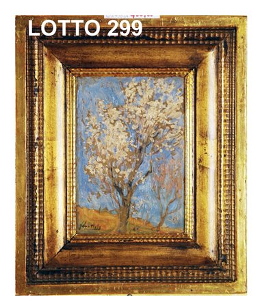 FERRUCCIO SCATTOLA (1873 – 1950) DIPINTO OLIO SU CARTONE RAFF. ALBERO FIORITO...