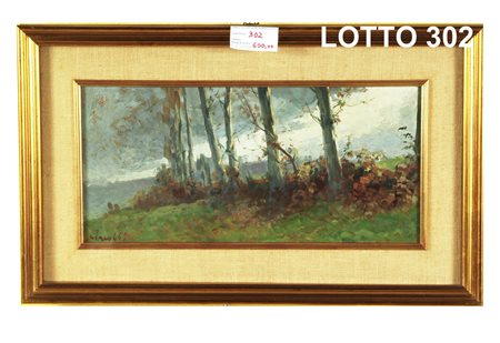 ERNESTO GIACOBBI (1891 – 1964) DIPINTO OLIO SU TAVOLA RAFF. BOSCO MIS. 50 X 25